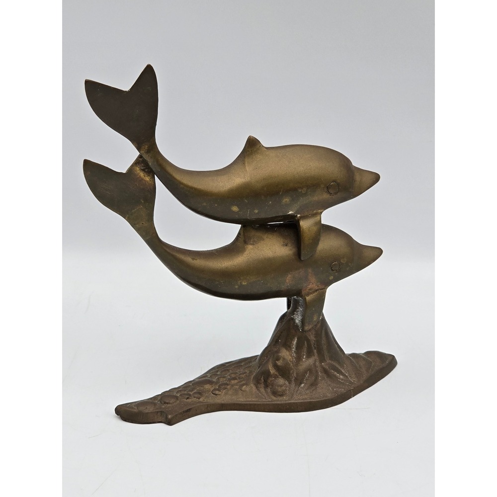 Vintage Brass Dolphin Sculpture Home Decor Gold Good Leaping Double Dolphins